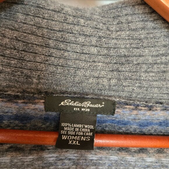 Eddie Bauer Fair Isle Lambswool Cardigan Sweater Gray Blue XXL (Fits M) Nordic P - Picture 3 of 8